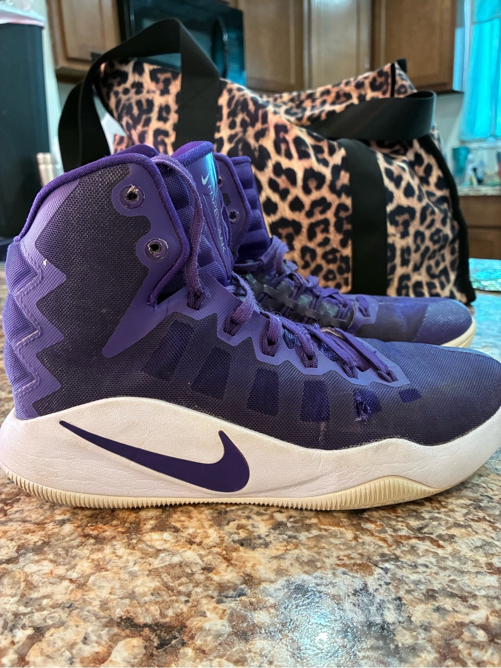Nike Purple and White High-Top Basketball Sneakers